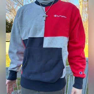 Champion Reverse Weave Sweatshirt Crewneck Color Block Men's Front Pocket